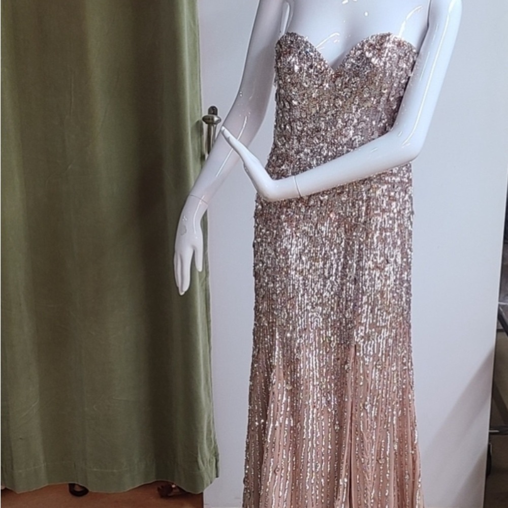 Sherri Hill Strapless Sequin Dress in Rose Gold